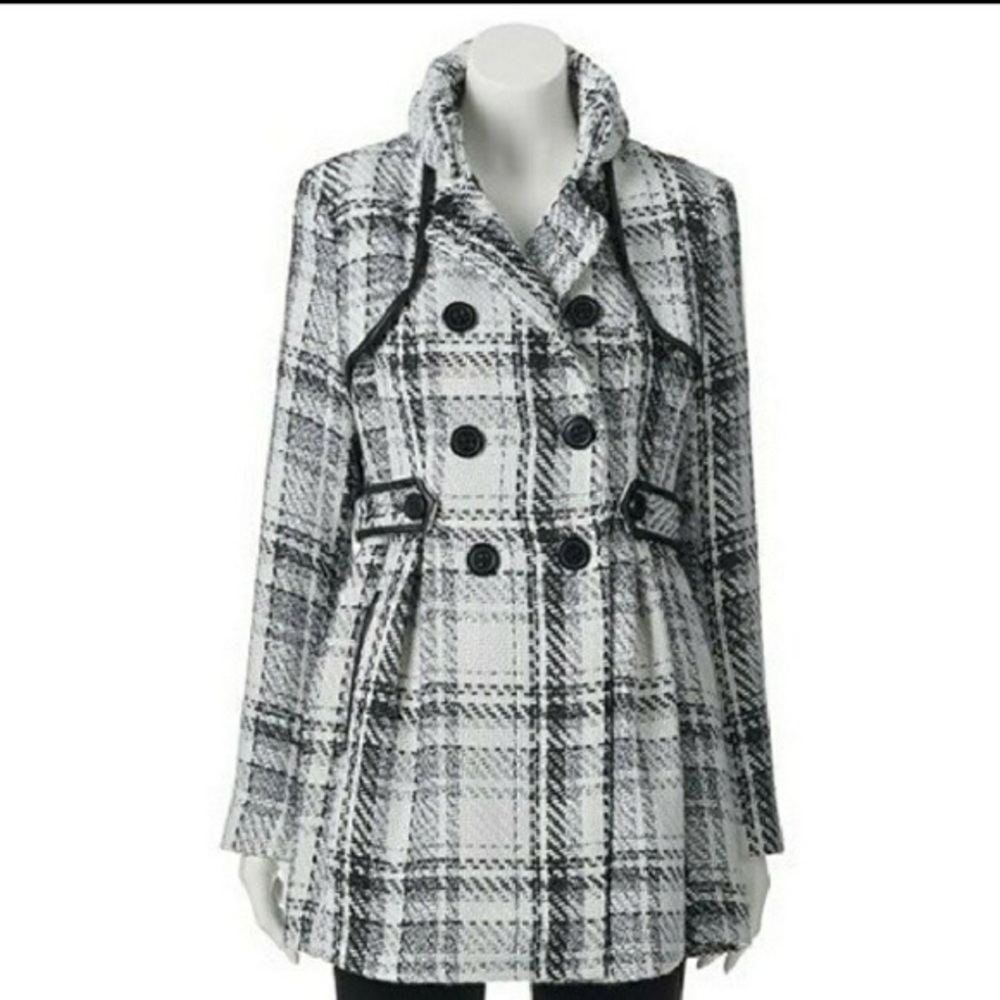 Black & white wool peacoat